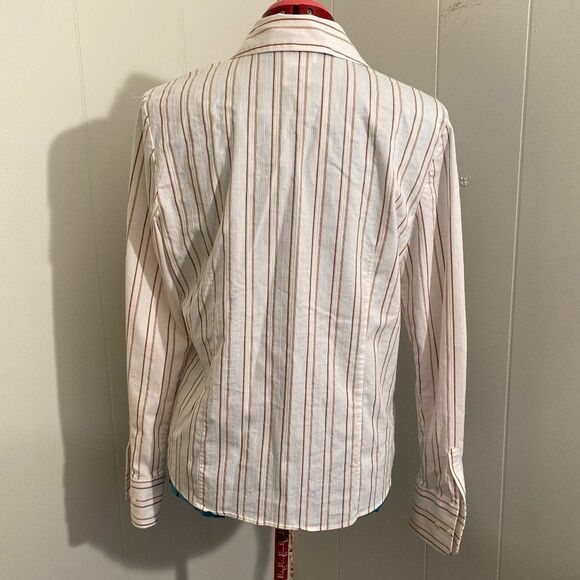 George Stretch Button Down Long Sleeve Pin Striped Womens Top Size L - Picture 4 of 5